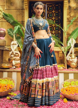 Innovative Morpeach Rayon Readymade Lehenga Choli with Fancy, Foil Print and Lace Work