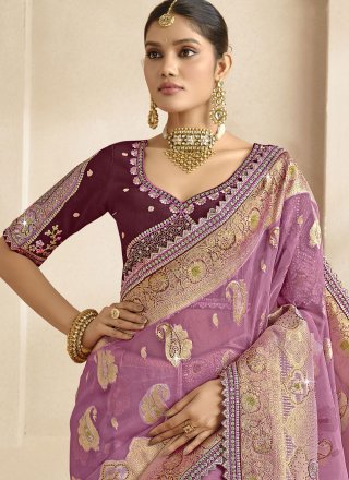 Innovative Purple Silk Designer Saree