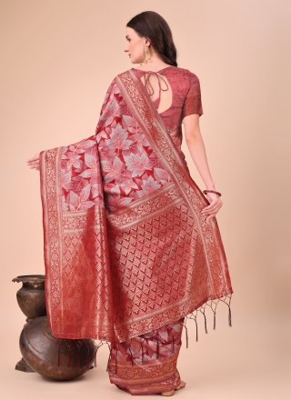 Innovative Red Cotton Contemporary Sari