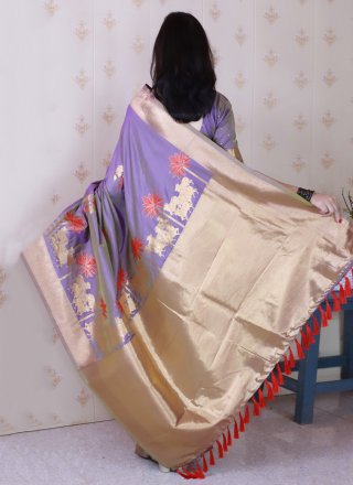 Integral Lavender Silk Trendy Saree with Meenakari and Woven Work