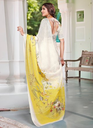 Intriguing Cream Cotton Contemporary Saree with Digital Print Work