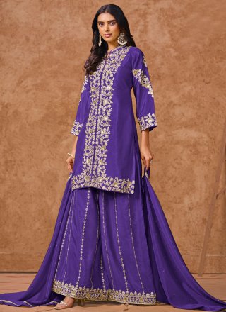 Intriguing Violet Chinon Salwar Suit