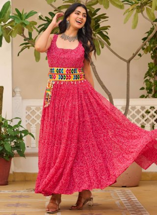 Invigorating Rani Faux Georgette  Designer Gown with Gamthi and Print Work