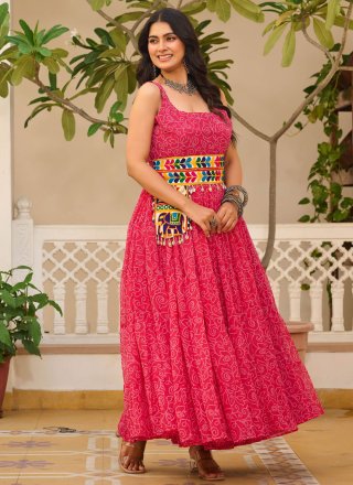 Invigorating Rani Faux Georgette  Designer Gown with Gamthi and Print Work