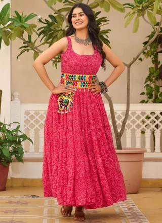 Invigorating Rani Faux Georgette  Designer Gown with Gamthi and Print Work