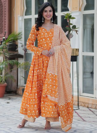 Irresistible Orange Cotton Salwar Suit