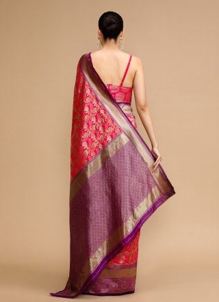 Jacquard and Woven Work Silk Classic Saree In Pink