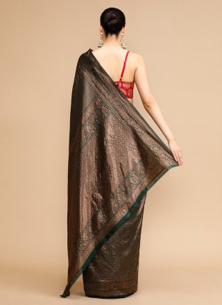 Jacquard and Woven Work Silk Trendy Saree In Black for Casual