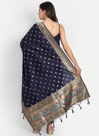 Jacquard and Zari Work Cotton Silk Salwar Suit In Blue Color