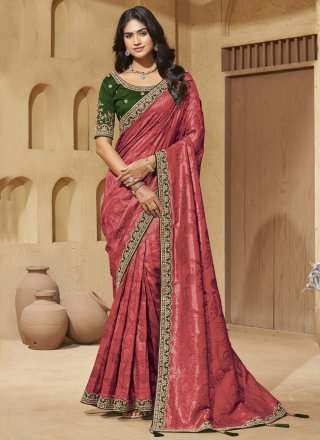 Jacquard Contemporary Saree In Crimson