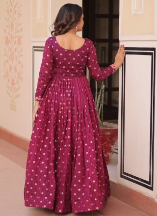 Jacquard  Designer Gown In Wine
