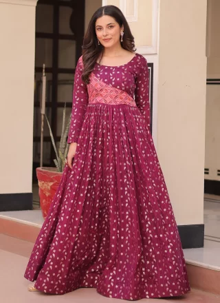 Jacquard  Designer Gown with Jacquard, Print and Weaving Work