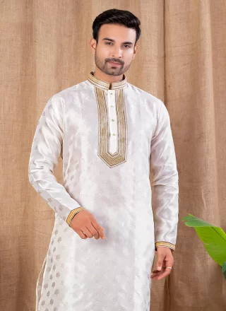 Jacquard Kurta Pyjama In Off White Color