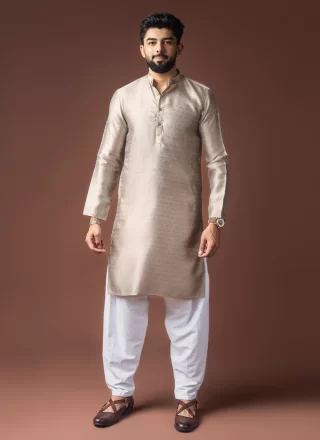 Jacquard Kurta Pyjama In Silver