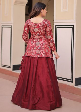 Jacquard Readymade Lehenga Choli In Maroon Color