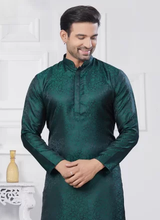 Jacquard Silk Kurta Pyjama with Weaving Work