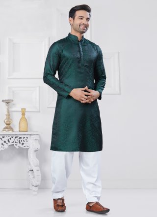 Jacquard Silk Kurta Pyjama with Weaving Work