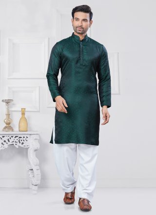 Jacquard Silk Kurta Pyjama with Weaving Work