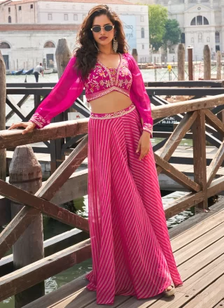 Jacquard Silk Palazzo Salwar Suit In Magenta