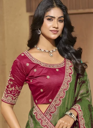 Jacquard Traditional Saree In Green