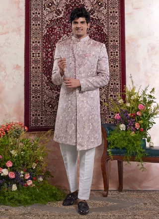 Jacquard Work Banarasi Jacquard Indo Western In Pink
