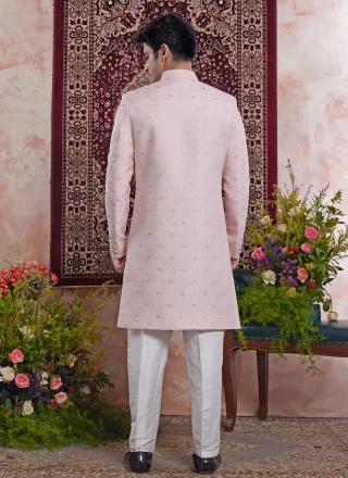 Jacquard Work Banarasi Jacquard Indo Western In Pink for Ceremonial