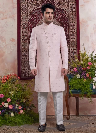 Jacquard Work Banarasi Jacquard Indo Western In Pink for Ceremonial