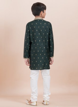 Jacquard Work Cotton Kurta Pyjama In Green Colour
