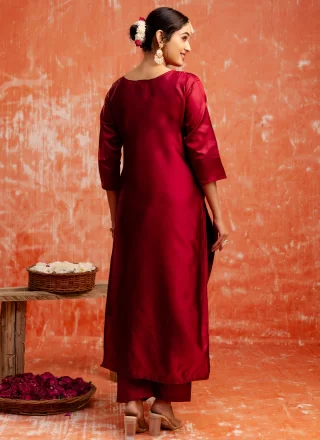 Jacquard Work Cotton Silk Readymade Salwar Suit In Maroon Color
