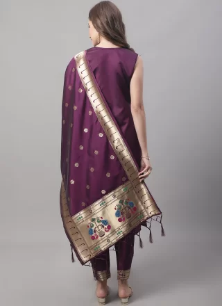 Jacquard Work Cotton Silk Salwar Suit In Maroon Color