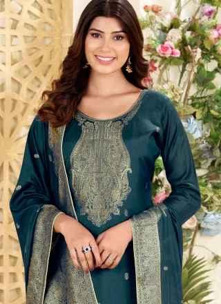 Jacquard Work Muslin Salwar Suit In Morpeach for Casual