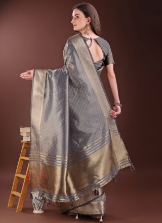 Jacquard Work Organza Classic Saree In Silver for Casual