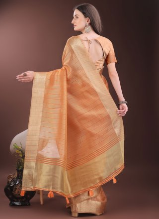 Jacquard Work Organza Trendy Saree In Orange Color