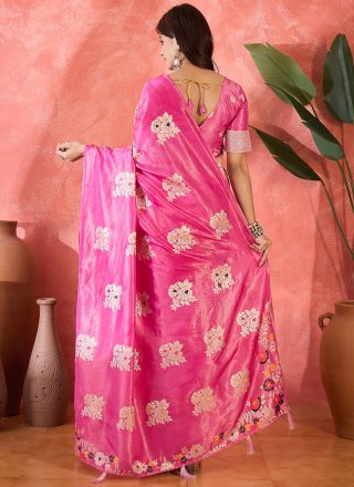 Jacquard Work Shimmer Classic Sari In Pink for Bridal