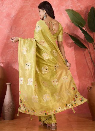 Jacquard Work Shimmer Contemporary Saree In Mustard for Bridal