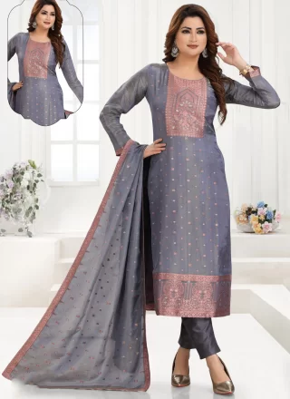 Jacquard Work Shimmer Pant Style Suit In Blue and Grey