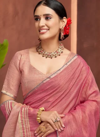 Jacquard Work Silk Classic Sari In Pink Color