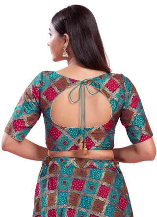 Jacquard Work Silk Designer Blouse In Firozi