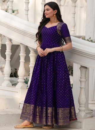 Jacquard Work Silk Gown In Violet Color