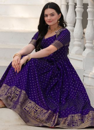 Jacquard Work Silk Gown In Violet Color