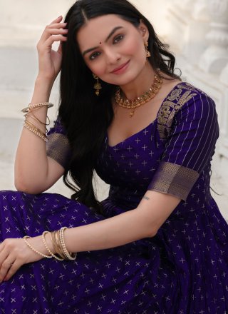 Jacquard Work Silk Gown In Violet Color