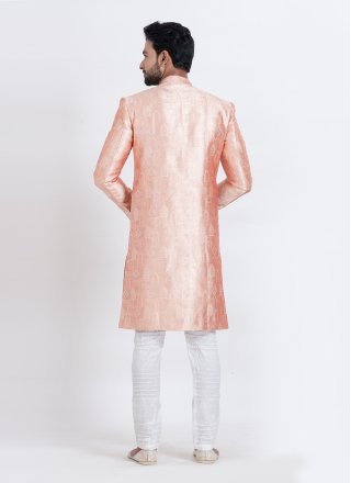 Jacquard Work Silk Indo Western In Peach