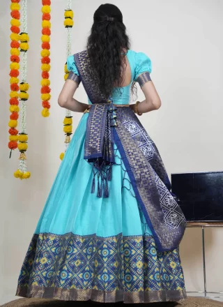 Jacquard Work Silk Lehenga Choli In Aqua Blue Color