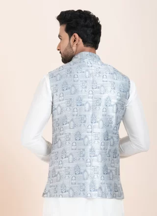 Jacquard Work Silk Nehru Jackets In Multi Colour