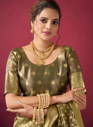 Jacquard Work Silk Traditional Saree In Brown for Ceremonial