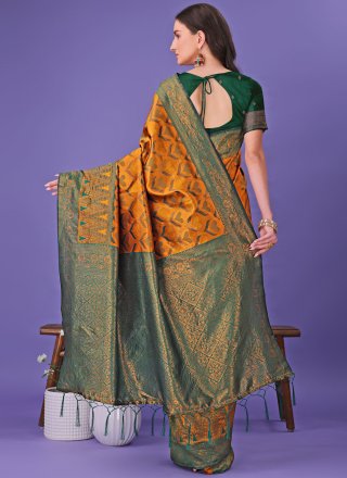 Jacquard Work Silk Traditional Saree In Mustard for Casual