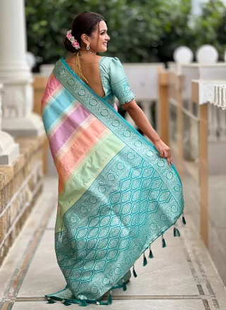 Jacquard Work Silk Trendy Saree In Multi Colour