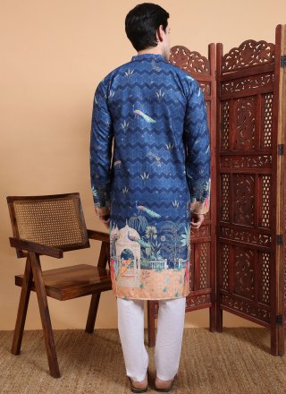 Jazzy Blue Cotton Kurta Mens Wear
