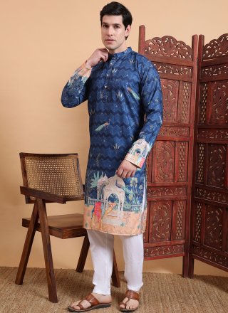 Jazzy Blue Cotton Kurta Mens Wear