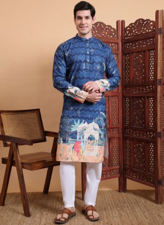 Jazzy Blue Cotton Kurta Mens Wear